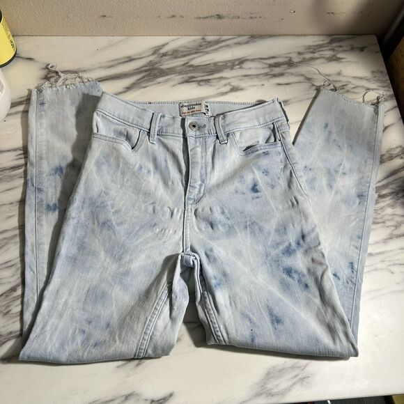 Abercrombie Kids Slim high rise ankle Acid Wash jean jegging SZ 15/16 Raw Hems - Picture 1 of 5